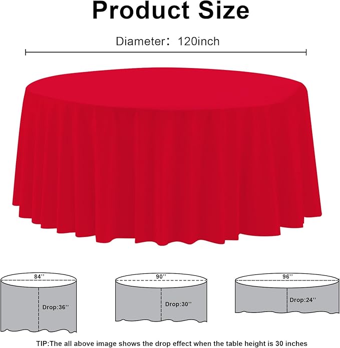 12 Pack Premium Red Plastic Table Cloth -120 Inch Round Tablecloth, Disposable Tablecloth Plastic Table Cover for Parties (12, Red, 120" Round)