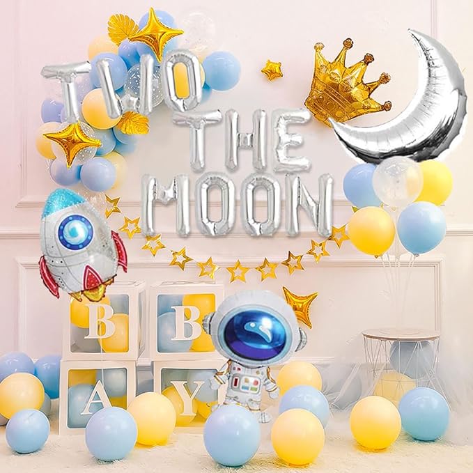 Two The Moon Balloons, 16inch Silver Letter foil Balloons Large Moon Man Robot UFO Theme for 2nd Years Old Brithday Party Supply Decoration