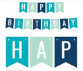 Andaz Press Hanging Pennant Banner Party Decorations, Aqua, Seafoam Mint Green, Navy Blue, Happy Birthday, 1-Pack, Approx. 5-Feet, Under the Sea Nautical Mermaid Themed Decor