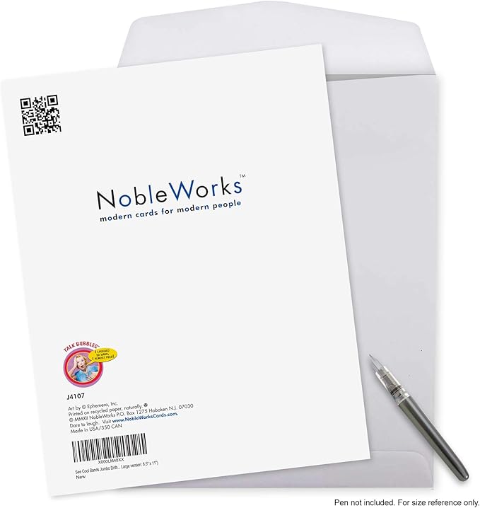 NobleWorks - 1 Large Happy Birthday Card (8.5 x 11 Inch) - Funny Cartoon Stationery for Celebrating Birthdays - See Cool Bands J4107