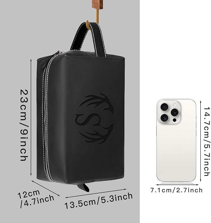Personalized Gifts Travel Toiletry Bag for Men Engraved Initial PU Leather Waterproof Shaving Bag for Toiletries Accessories Fathers Day Birthday Gift for Men Dad Husband Son, Black H