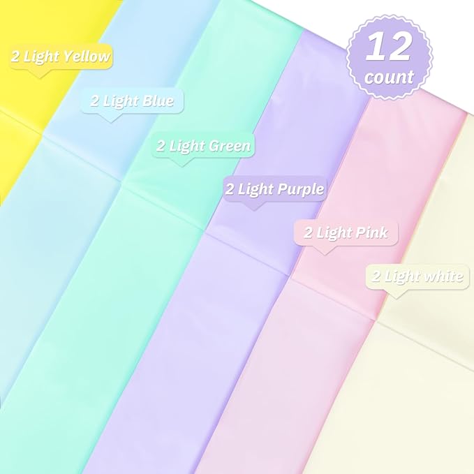 Mulbozy 12 Pack Pastel Color Round Tablecloth, 84 Inches Plastic Table Cover, Premium Disposable Round Party Tablecloth for Restaurant Dinners, Wedding, Grad Party, Baby Shower, Outdoor Camping