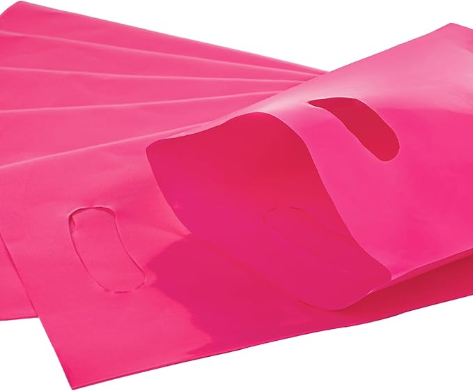 Hot Pink 100 PCS Small Gift Bags, 6"x8" Goodie Party Favor Bags with Handle, Treat Retail Pouches for Kids Birthday, Christmas, Small Business