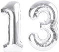 13 Number Balloons, Silver Balloons for Woman Man 13th Birthday Party Decoration, 40 Inch Foil Number 13 Ballon for 13, 31 Anniversary, Bridal Shower, Graduation, Wedding, New Year, Valentine's Day