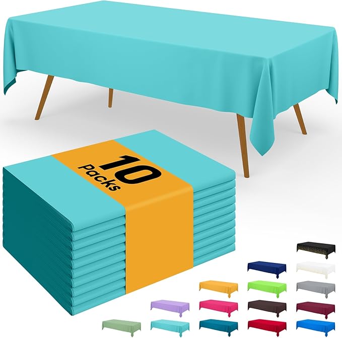 Smiry Disposable Table Cloth - 10 Pack, 54 x 108 Inch Waterproof Rectangle Tablecloths for Parties, Decorative Plastic Table Cover, Leakproof & Sturdy, Teal