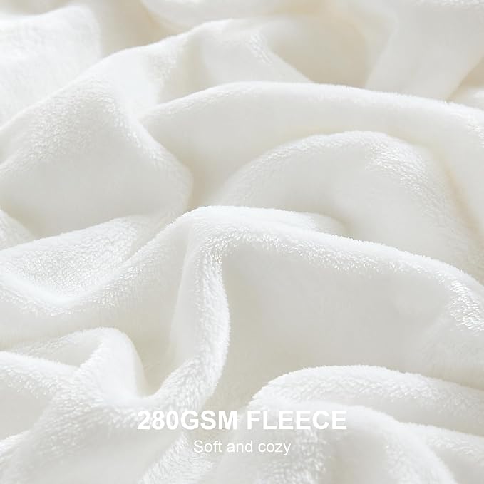 Hansleep Fleece Blanket for Couch White, Super Soft Throw Blanket Flannel Fuzzy, Plush Cozy Blanket for All Seasons, White, Throw 50x60 Inches