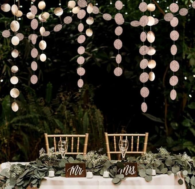 Champagne Circle Dots Garlands Decorations, 52 Feet, Glitter Circle Garland Hanging Banner for Christmas Party, Anniversaries, Wedding, Birthday Parties, Graduations Parties, Baby Shower(Champagne)