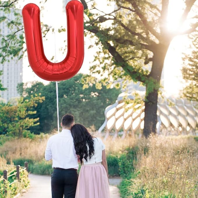 TONIFUL 40 Inch Large Bright Red Letter Balloons A-Z, Giant Jumbo Helium Foil Mylar Big Letter U Balloons for Birthday Party Anniversary Wedding Decorations