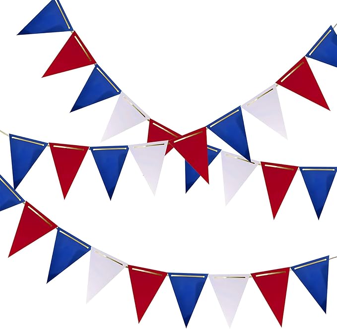 Red White and Blue Pennant Banner 3 Pack Paper Triangle Flag Hanging Decoration for Wedding Birthday Baby Shower Halloween Family Party（36pcs Triangle Flag）