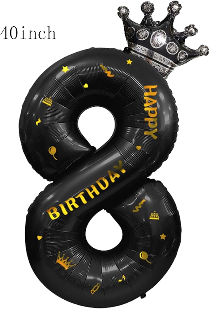 40 Inch Large Black Number Balloons Crown Big Black Digit Foil Mylar Balloons for Baby Shower Wedding Birthday Party Supplies (black 8)
