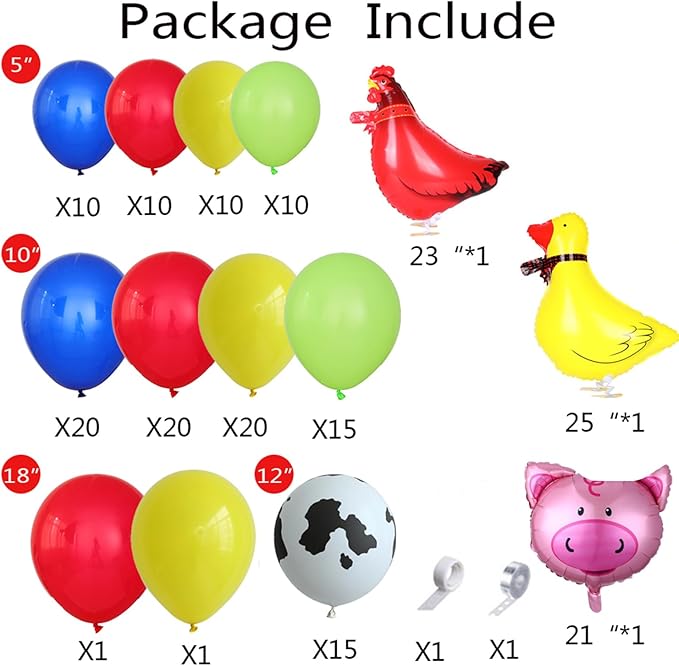 138Pcs Cow Balloon Arch Garland Kit Farm Animals Party Decorations Red Yellow Blue Green Animal Print Balloons for Farmhouse Barn Birthday Country Western Cowboy Baby Shower Party Supplies