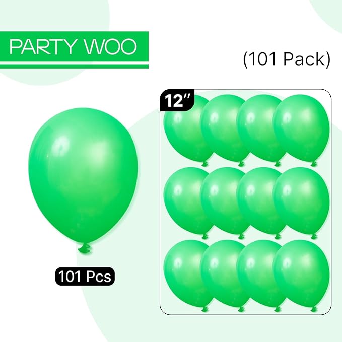PartyWoo Green Balloons 101pcs 12 Inch Green Latex Helium Balloons for Birthday Baby Shower Graduation Engagement Wedding Dinosaur Jungle Golf Football Baseball Theme Party Decorations Green-Y24