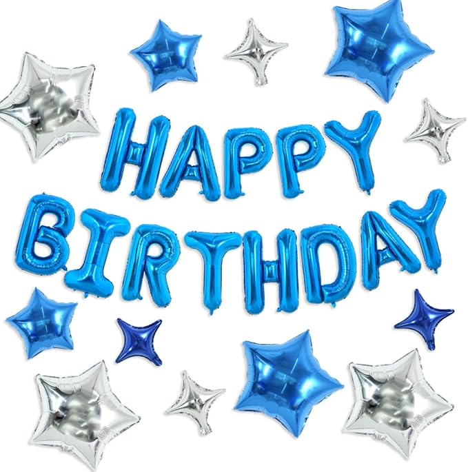 TONIFUL 35PCS 16 Inch Blue Happy Birthday Balloon Blue Happy Birthday Balloons Decorations with Star Balloons for Girls Boys Kids Men Women Adults Birthday Party Decorations Supplies