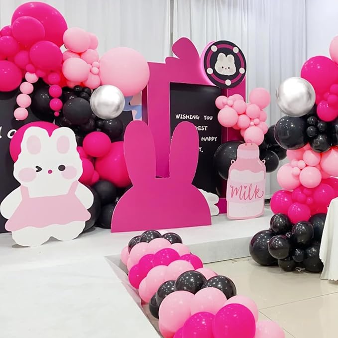 Black Red Pink Silver Balloon Garland Arch Kit, 160Pcs Hot Pink Matte Black Blush Pink Metallic Silver Balloons for Birthday Baby Shower Wedding Bridal Shower Party Decorations