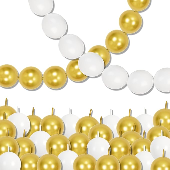 White and Gold Quick Link Balloons, 100PCS 10 Inch Small Baby Pink Linking Balloons for Making Balloon Wall Heart Arch Tails Balloon for Girls Wedding Birthday Baby Shower Engagement Party Decorations