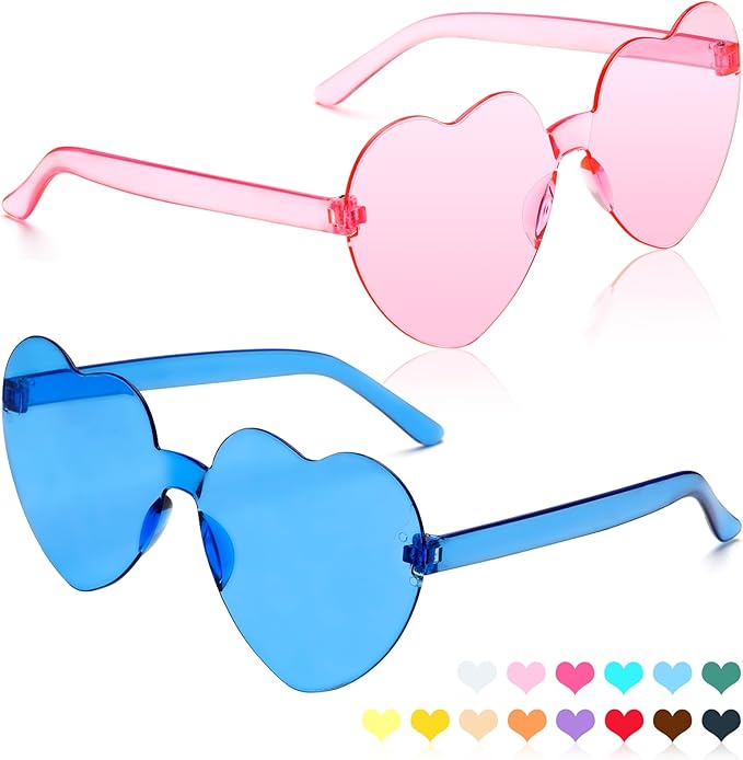 Heart Sunglasses 2 Pairs Heart Shaped Sunglasses Womens Heart Glasses Rave Sunglasses for Women Party Favors