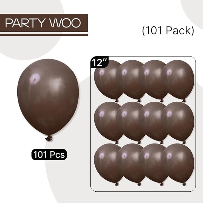 PartyWoo Dark Brown Balloons 101pcs 12 Inch Boho Coffee Neutral Fall Latex Helium Balloons for Graduation Baby Shower Anniversary Thanksgiving Birthday Autumn Theme Party Decorations Brown-F20