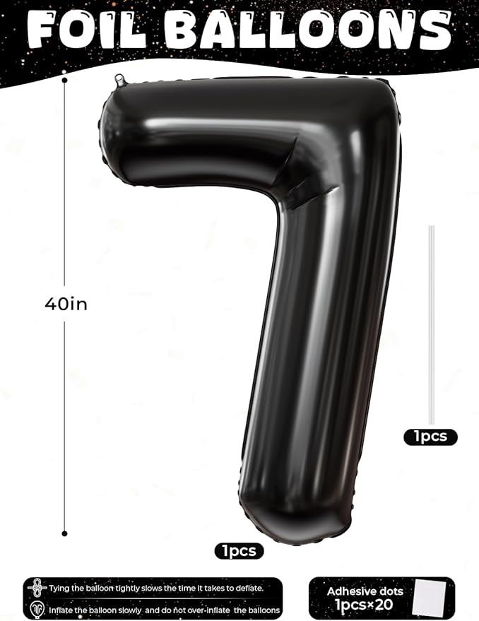 Black Number 7 Balloons – 40 Inch Giant Foil Number Balloon, Black Number Balloon for Men Women Boys Girls Birthday Graduation Anniversary Party Decorations