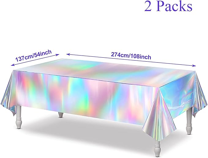 GREATRIL Iridescent Party Table Cloths Disposable Tablecloth for Mermaid/Under Sea/Frozen/Demon Theme Birthdays Party Decorations Rectangle Tablecover 54'' x 108'' - 2 Packs