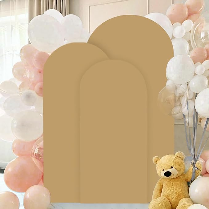 Khaki Arch Backdrop Cover Set of 3 (6FT 6.6FT 7.2FT) Spandex Arch Covers Stretchy Fabric Chiara Backdrop Cover for Metal Arched Frame Tan Arch Stand Covers for Birthday Party Ceremony Decor