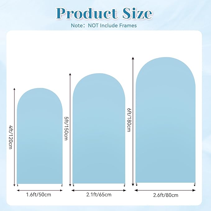 3-Piece Arch Backdrop Cover, Stretchy Spandex Wedding Arch Covers 4FT, 5FT, 6FT for Round Chiara Arch Stand, Blue Arch Cover for Photo Background Happy Birthday Party Banquet Ceremony Decor