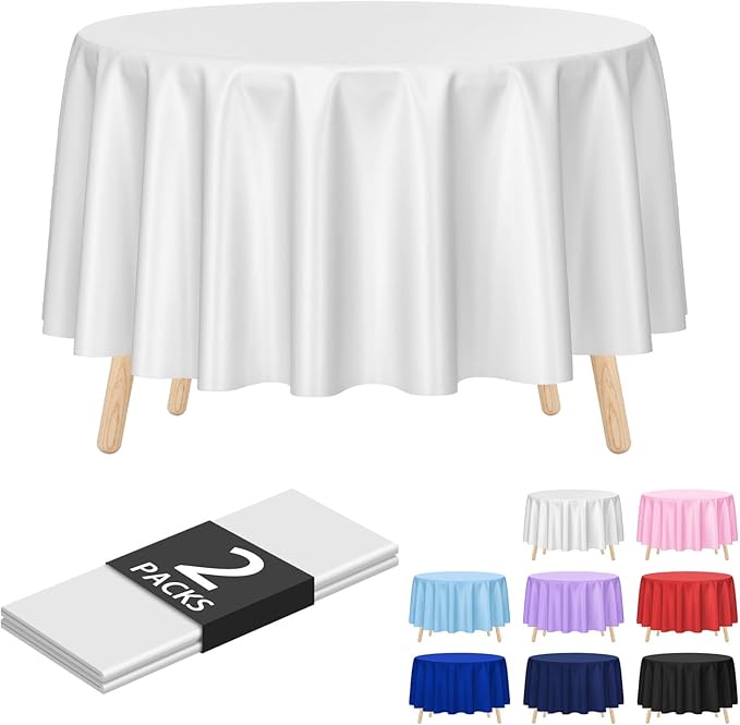 Kopokita 2 Pack White Round Disposable Plastic Tablecloths 84 inch Party Table Covers