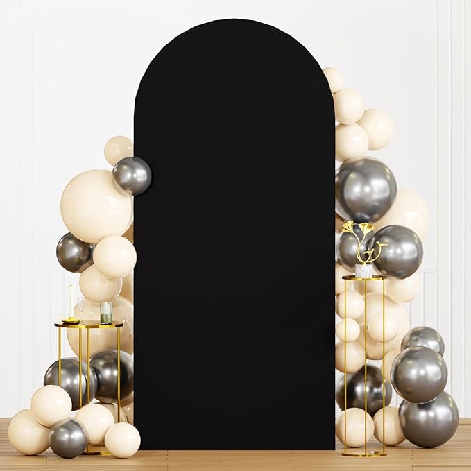 MODFUNS Wedding Arch Set - Black Spandex Arch Covers (4ft, 5ft, 6ft) Round Top Chiara Arch Stand Covers for Birthday & Wedding Ceremony Decor