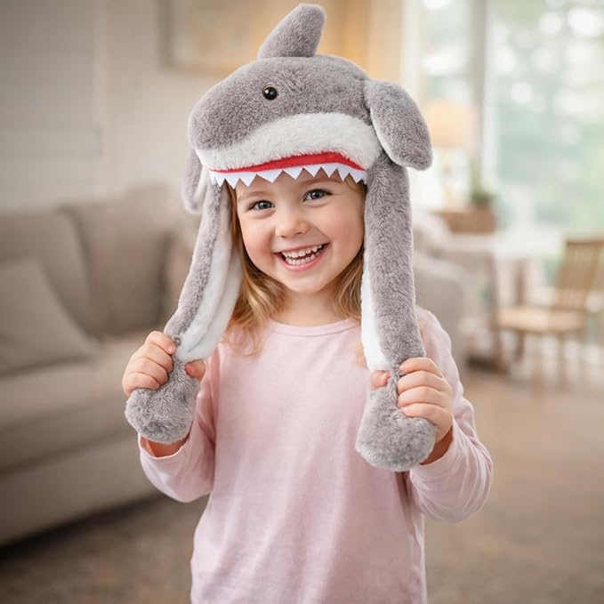Animal Hat with Ears Moving Jumping Pop Up Beating Hat Plush Holiday Cosplay Dress Up Funny Gift for Kids