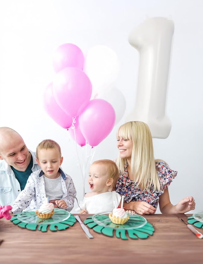 Cream Number 1 Balloons – 40 Inch Giant Foil Number Balloon, Light Cream Big Number Balloon for Birthday Anniversary Baby Shower Party Decorations