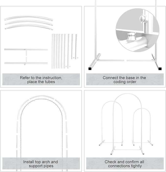 Metal Arch Backdrop Stand Set of 3, Heavy-Duty Balloons Arch Frame for Wedding Ceremony, Party, Baby Shower, Birthday Decorations (White, 7.2ft+6.6ft+6ft)