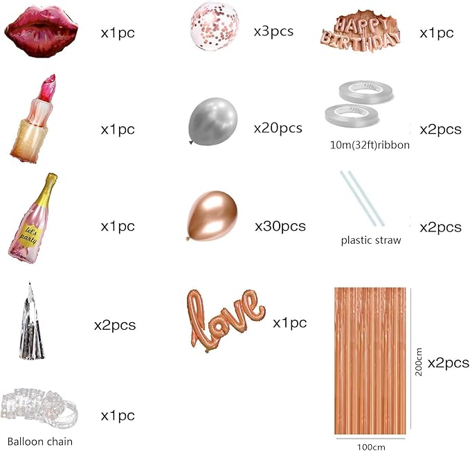 Rose Gold birthday decorations for women ，happy birthday party decorations for girls，Rose Gold Fringe Curtain，happy birthday banner， balloon letters