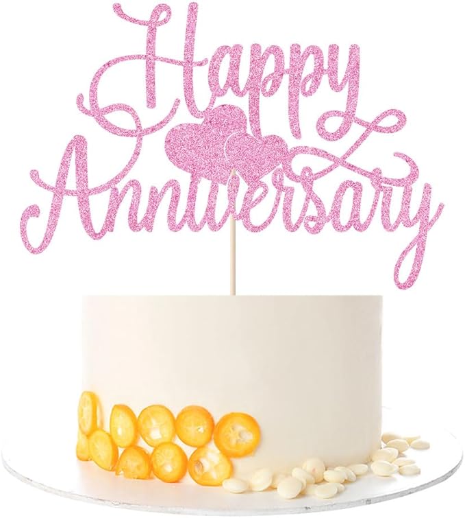 Kaoenla powder Glitter Happy Anniversary Cake Topper - Company Anniversary,Wedding Wedding Anniversary,Birthday Party Decoration Selected decorativeSupplies (powder)