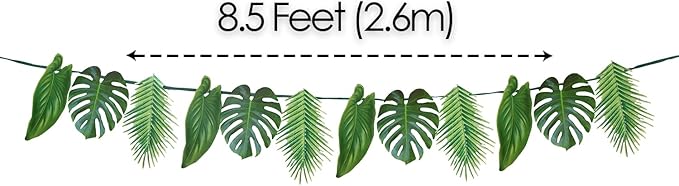Tropical Palm Leaf Garland Party Decorations, Length 2.6M, 8.5 FT, Green