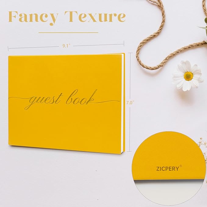 Elegant Wedding Guest Book - Perfect for Wedding Receptions, Baby Showers, Birthdays and Special Events - Polaroid Guest Book with 110 Lined Pages for Sign-in and Photos -Hardcover (Yellow)