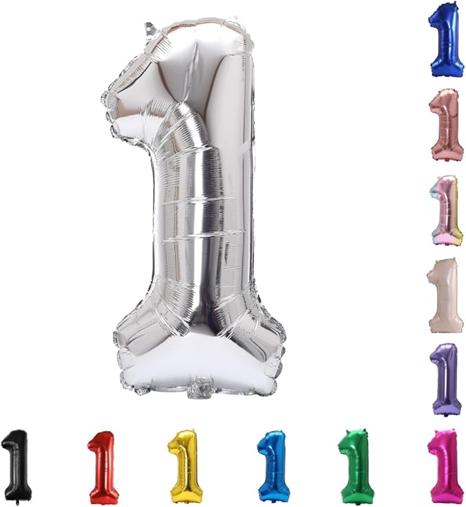 YPSelected 32 Inch Large Foil Helium Number Balloon Birthday Wedding Party 0-9 (Silver, 1)