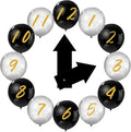14 Pcs New Year Eve Party Decor Kit Wall Clock Countdown Balloons Set with Confetti Inside, Countdown Celebration Picture Ready Wall for Year End Decor Celebration (Black Sliver Gold)