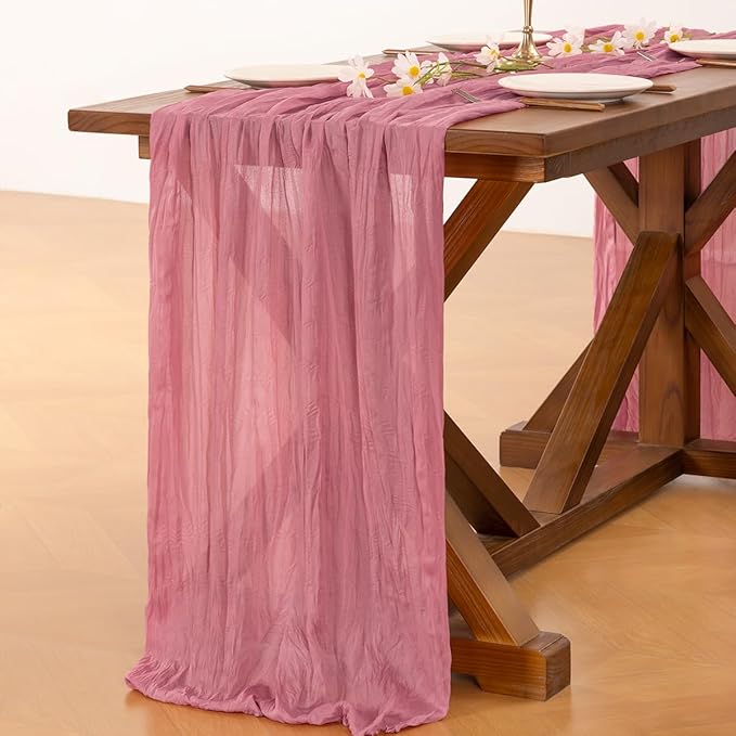 Socomi Mauve Cheesecloth Table Runner Boho Rustic Easter Spring Gauze 120 inch 10FT Cheese Cloth Runner for Wedding Party Baby Shower Birthday Home Decor Holiday Decorations