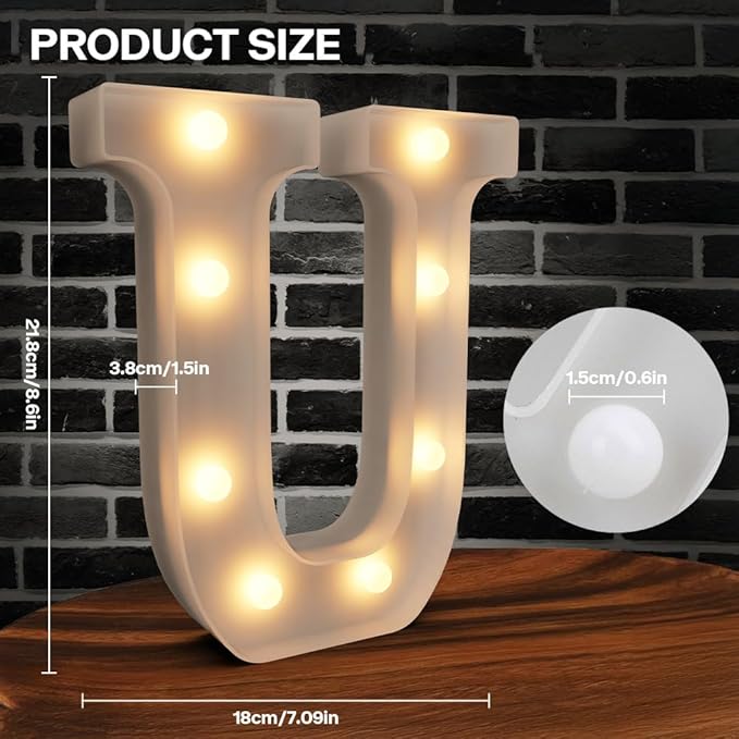 Marquee Lights, 26 Letter LED White Plastic Alphabet Letters for Valentines Day, Party (U)