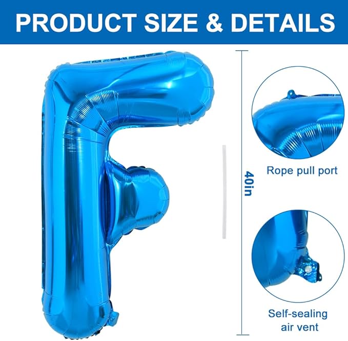 TONIFUL 40 Inch Large Blue Letter F Balloons Giant Alphabet Letter Balloons,Foil Mylar Big Balloons for 2026 Graduation Birthday Party Anniversary New Year Graduation Supplies Decorations