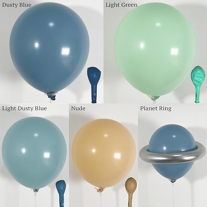 137Pcs Space Balloon Arch Garland Kit with Dusty Blue Green Nude Rocket Astronaut Moon Star Balloons for Space Baby Shower, Nasa Party Decor, Astro Bot Party Supplies, Over The Moon for Boy