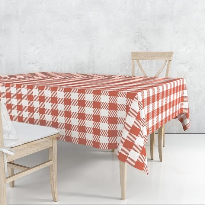 3 Pack Red and Pink Gingham Tablecloths, 54 X 108Inch Disposable Party Table Covers Scalloped Red and Pink Checkered Tablecloth