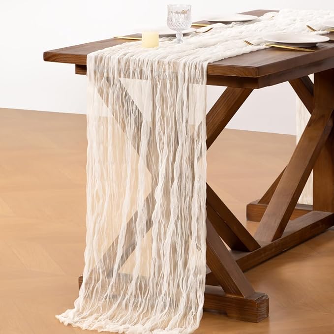 Socomi Ivory Cheesecloth Table Runner Tulle Gauze Cheese clothBoho Rustic 120 inch 10FT Runner for Wedding Party Baby Shower Birthday Holiday Decorations 1pc