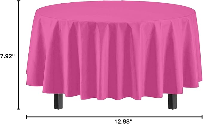 Exquisite 12-Pack Premium Plastic Tablecloth 84in. Round Table Cover -Cerise