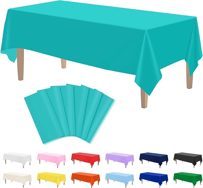 Kopokita 6PCS Teal Plastic Tablecloths 54 x 108 Inch, Disposable Table Cloths Rectangle Party Table Covers