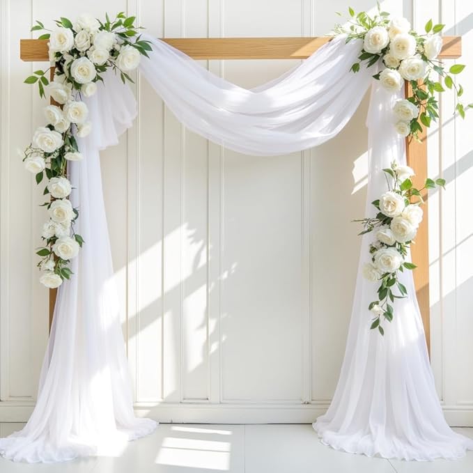 White Wedding Arch Draping Fabric 30'' x 18FT Sheer Chiffon Arch Drape Backdrop 1 Panel Drape for Easter Bridal Shower Baby Shower Photo Booth Church Decor Birthday Party Outdoor Decoration
