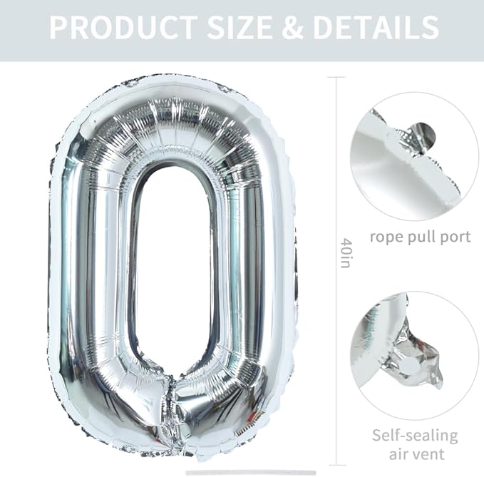 TONIFUL 40 Inch Large Silver Letter O Balloons Helium Balloons,Foil Mylar Big Letter Balloons for 2026 New Year Eve Graduation Wedding Baby Shower Birthday Party Anniversary Supplies Decorations
