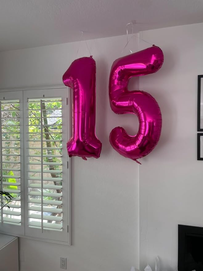 Balloon Numbers 40 Inch 5 Ballon for 5th Birthday Decorations, 15 25 35 50 Big Hot Pink Number Balloons for Wedding Photo Shoot Party Decor
