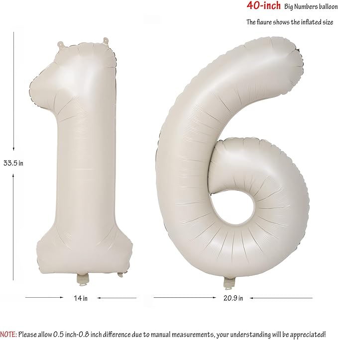 40 In Cream white Number Balloons Helium Foil Mylar Balloon Birthday Party banquet Decoration Digital 16