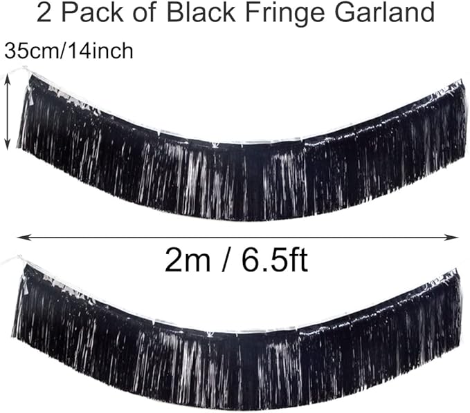Premium Black Fringe Tinsel Garland for Party Decorations -4 Layers Thick, 2 Pack | LILF Foil Metallic Banner Party Streamers for Wedding Birthday Christmas Decoration Home Hanging