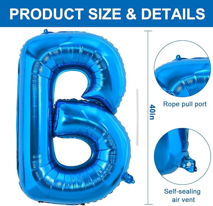 TONIFUL 40 Inch Large Blue Letter B Balloons Giant Alphabet Letter Balloons,Foil Mylar Big Balloons for 2026 Graduation Birthday Party Anniversary New Year Graduation Supplies Decorations